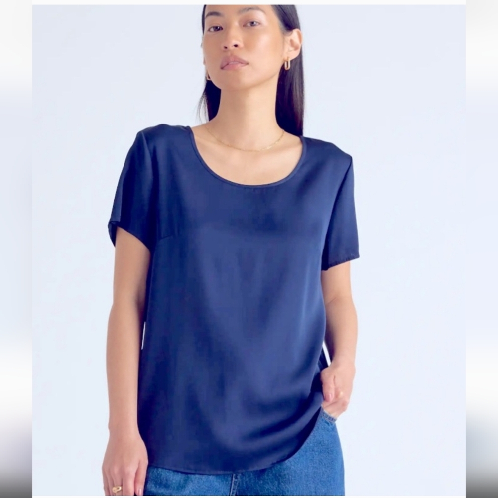 Quince Navy Short-Sleeve Scoop Neck Top